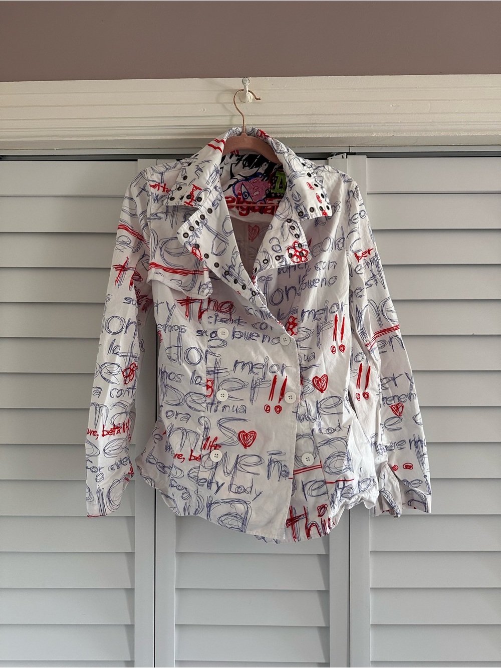 Desigual White Graphic Script Print Women's Jacket